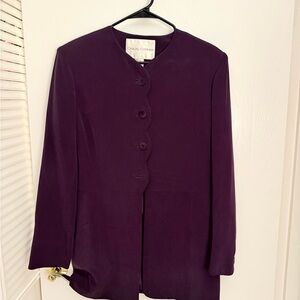 Casual Corner Women's Deep Plum Scalloped-Edge Button Blazer